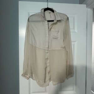 Free People Ivory Satin Top with Gold Logo Tag